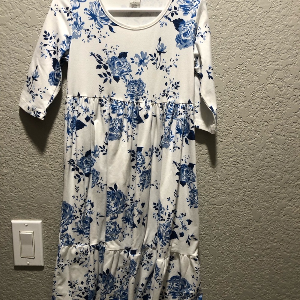 Floral Blue and White Kids Dress